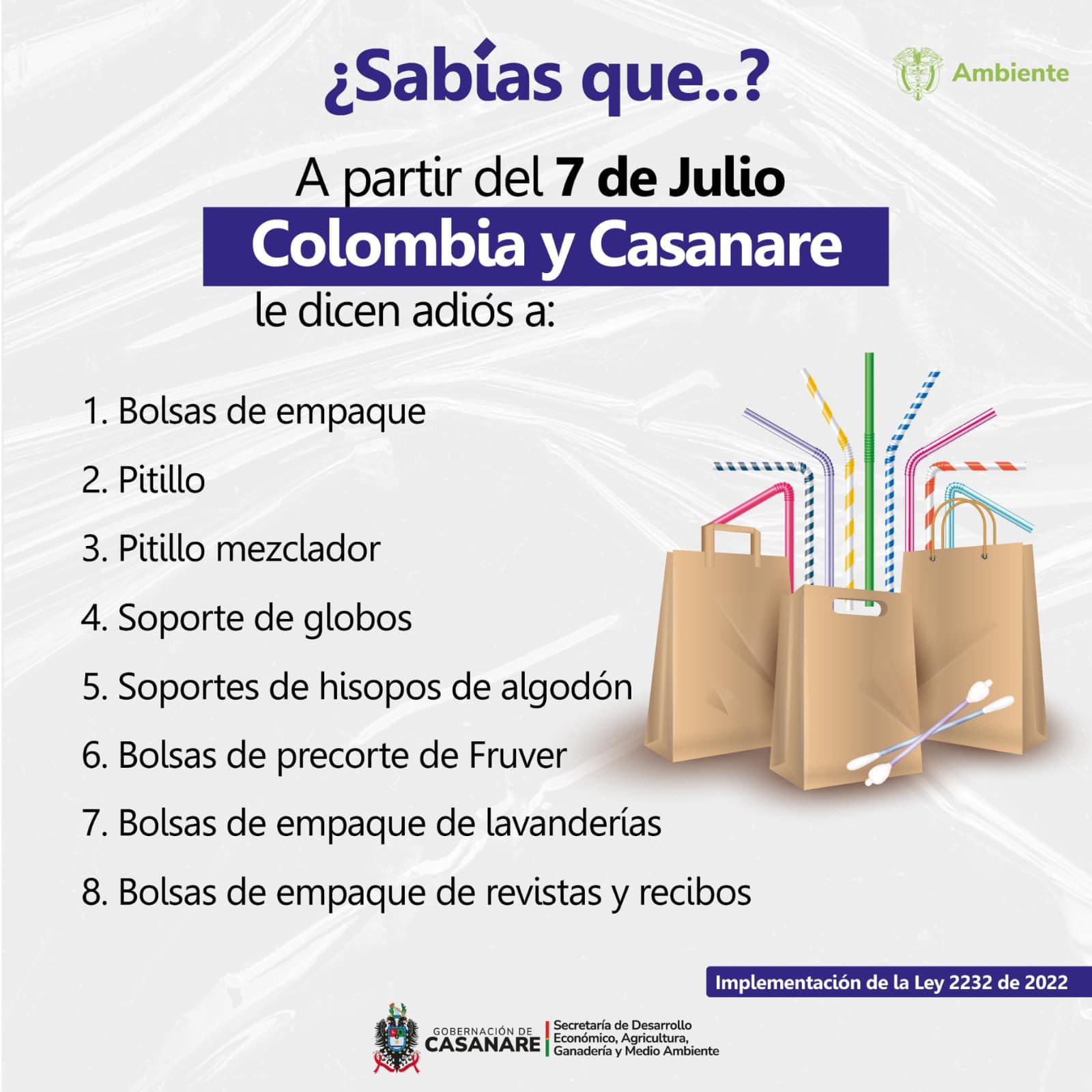 plásticos de un solo uso estarán prohibidos en Colombia