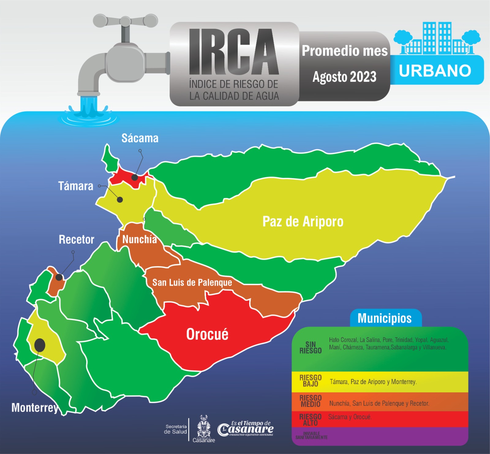Orocué y Sácama en riesgo alto en la calidad de agua